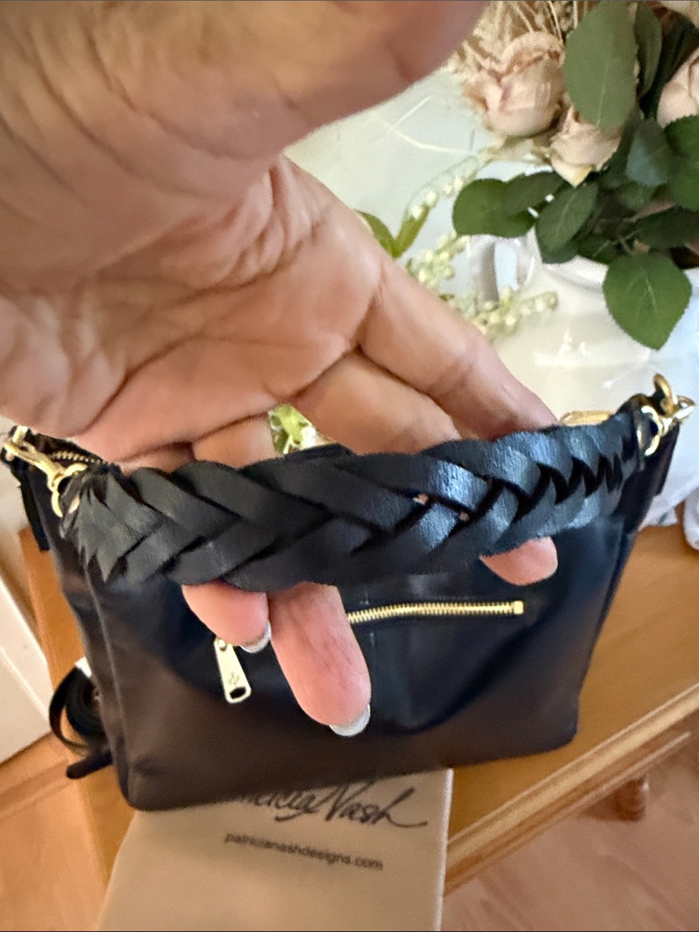 Patricia Nash Black Leather Braided-Handle Shoulder Bag - Picture 4 of 16